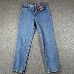 LL Bean Jeans Pants Womens 10 Red Flannel Lined Double L Relaxed‎ Fit Denim